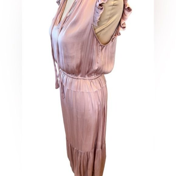 Banana Republic women’s maxi dress size 6 blush pink satin ruffle sleeveless NWT - Picture 8 of 15
